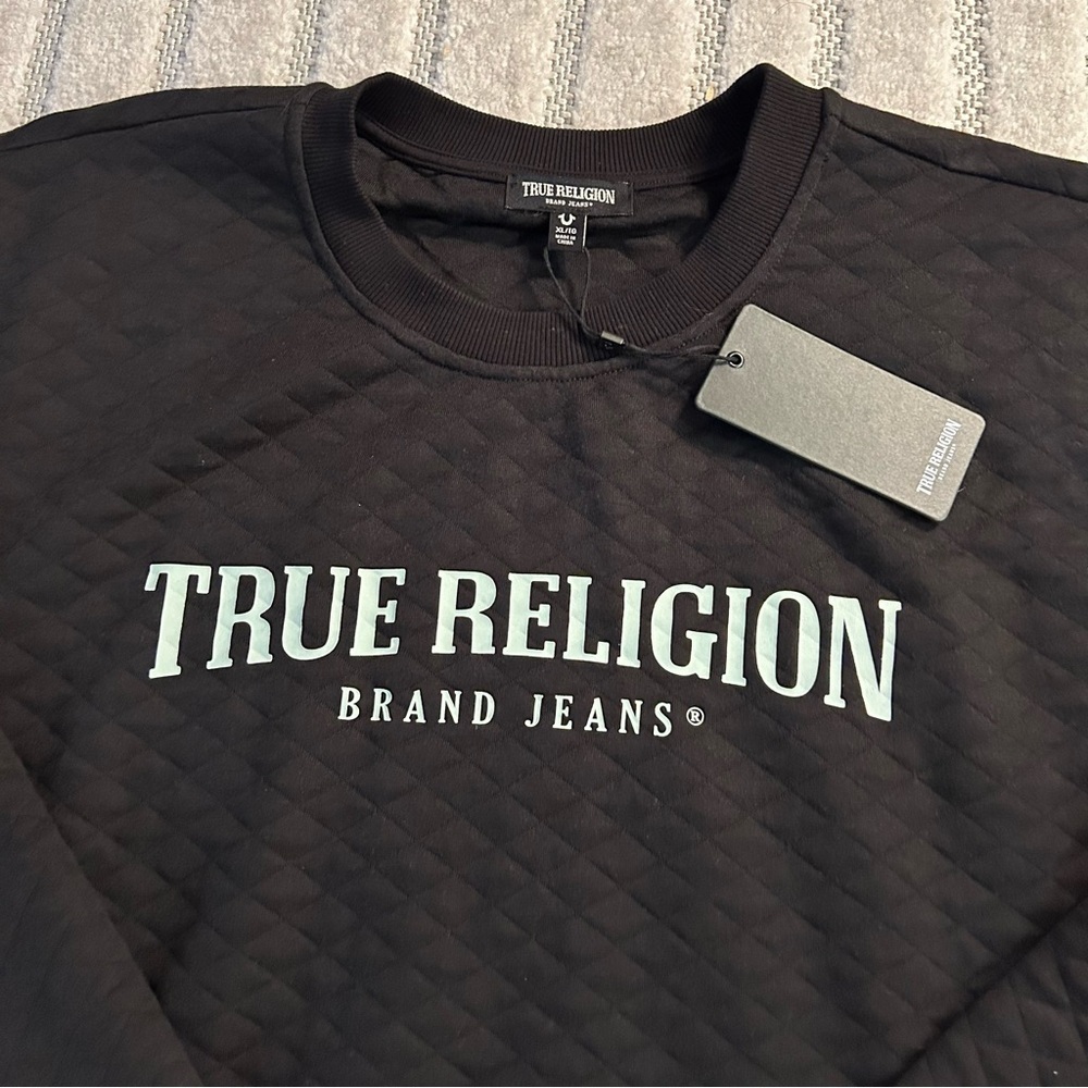 NWT True Religion Quilted Relaxed Sweatshirt in Jet Black - XL